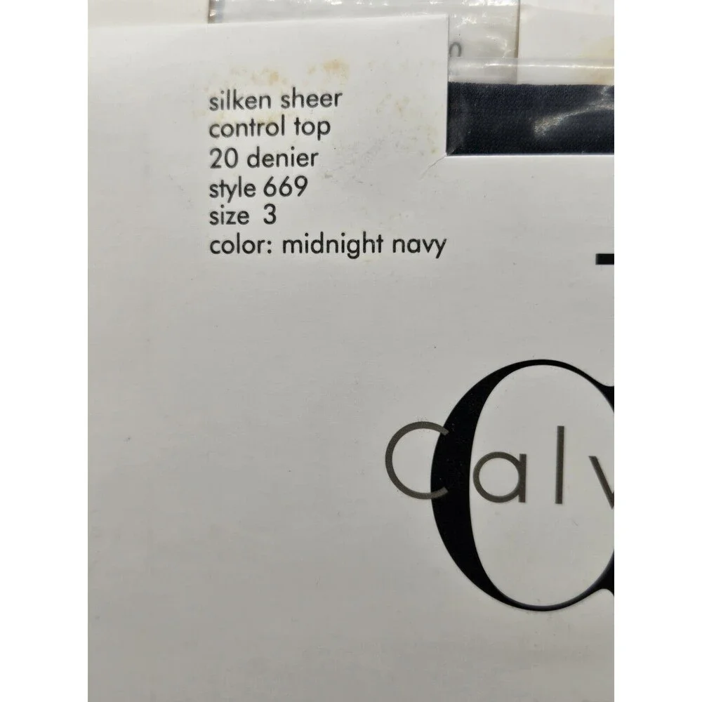 New Vintage 1992 CK Calvin Klein Control Top Pantyhose Midnight Navy Sz 3